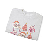 Peaceful Santa Crewneck Sweatshirt - Cute Santa with Peace Signs and Holiday Trees - Merry Vibes