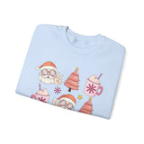 Peaceful Santa Crewneck Sweatshirt - Cute Santa with Peace Signs and Holiday Trees - Merry Vibes