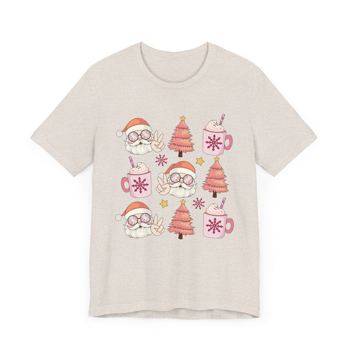 Peaceful Santa T-Shirt - Cute Santa with Peace Signs and Holiday Trees - Merry Vibes