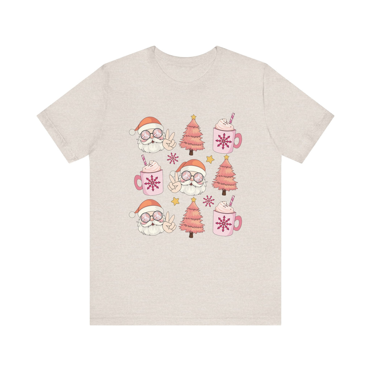 Peaceful Santa T-Shirt - Cute Santa with Peace Signs and Holiday Trees - Merry Vibes