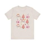 Peaceful Santa T-Shirt - Cute Santa with Peace Signs and Holiday Trees - Merry Vibes