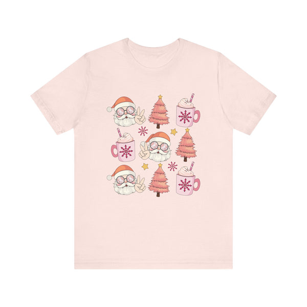 Peaceful Santa T-Shirt - Cute Santa with Peace Signs and Holiday Trees - Merry Vibes