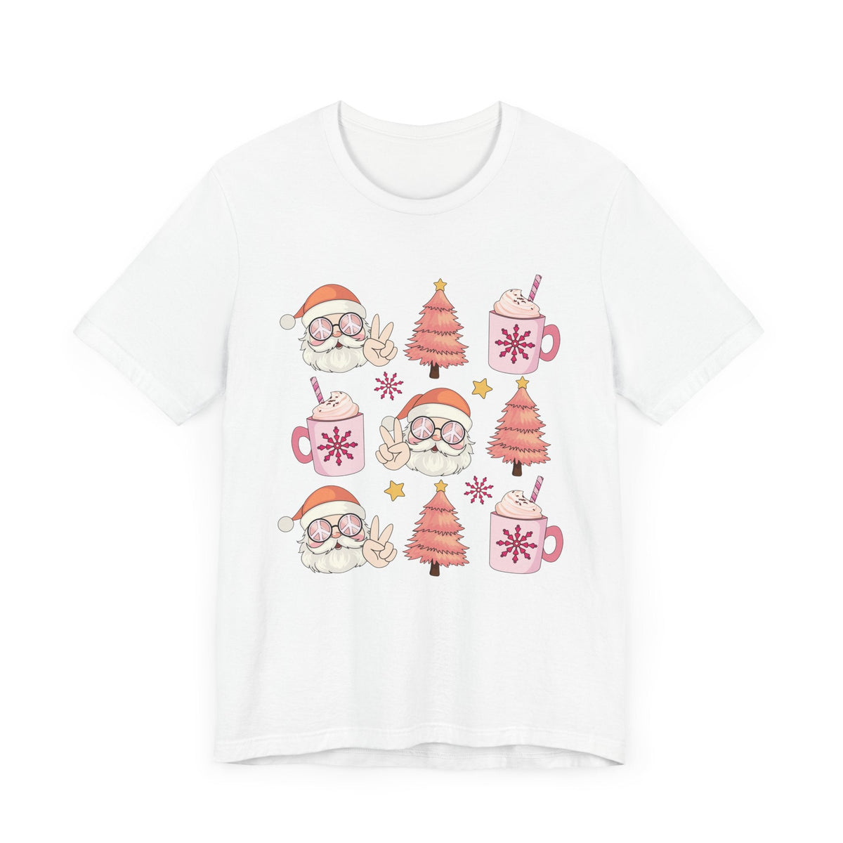 Peaceful Santa T-Shirt - Cute Santa with Peace Signs and Holiday Trees - Merry Vibes