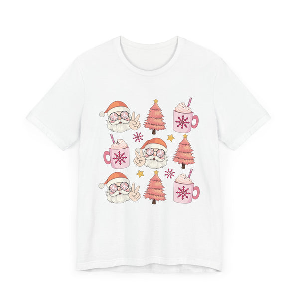 Peaceful Santa T-Shirt - Cute Santa with Peace Signs and Holiday Trees - Merry Vibes