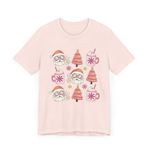 Peaceful Santa T-Shirt - Cute Santa with Peace Signs and Holiday Trees - Merry Vibes