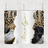 Personalized 20oz Tumbler with Name & Straw - Agate Glitter Leopard Print