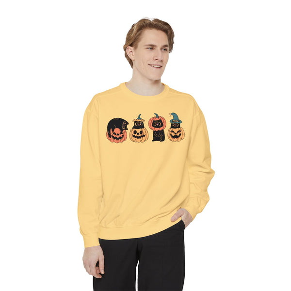 Pumpkin Cat Heads – Spooky Halloween Trio Graphic Sweater