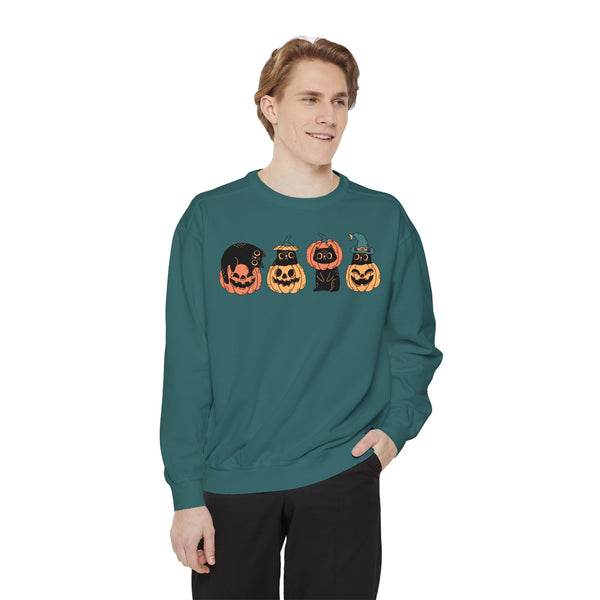 Pumpkin Cat Heads – Spooky Halloween Trio Graphic Sweater