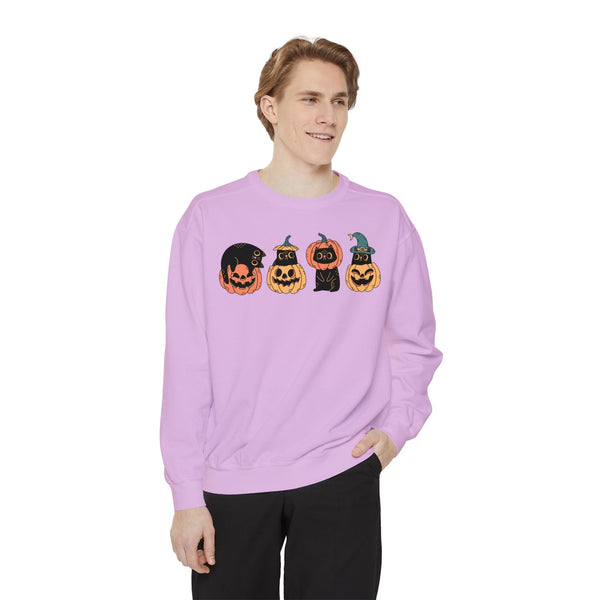 Pumpkin Cat Heads – Spooky Halloween Trio Graphic Sweater