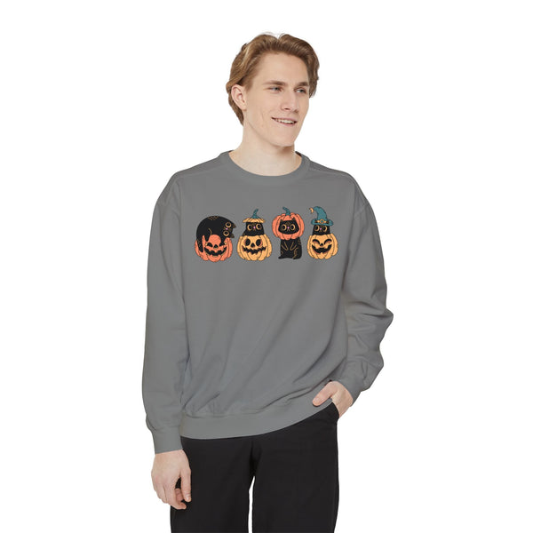 Pumpkin Cat Heads – Spooky Halloween Trio Graphic Sweater