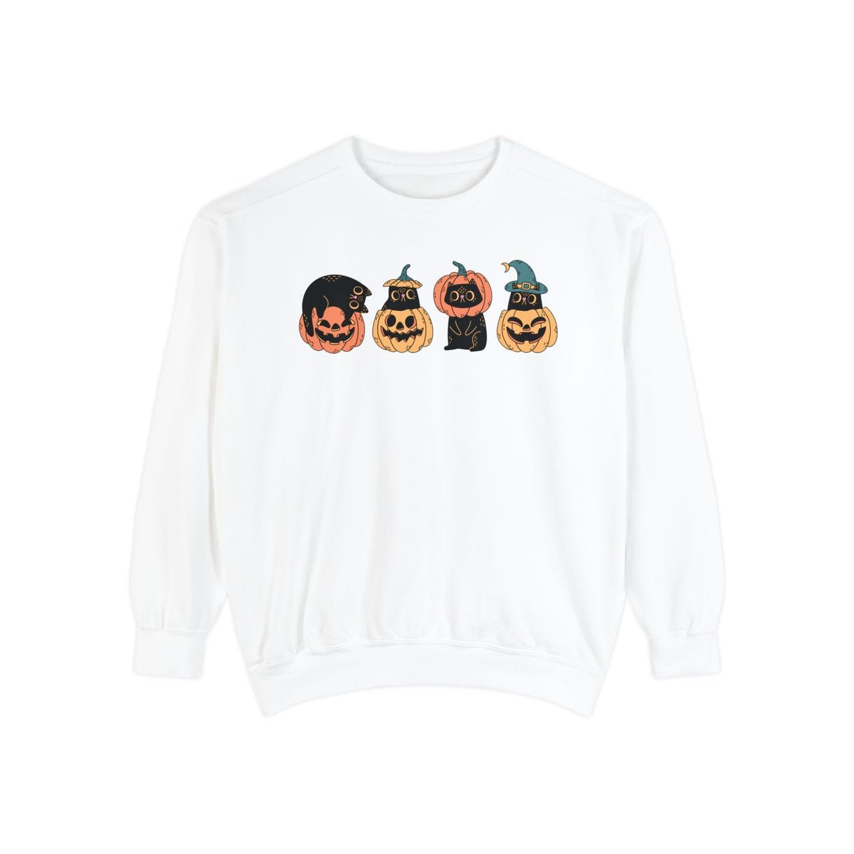 Pumpkin Cat Heads – Spooky Halloween Trio Graphic Sweater