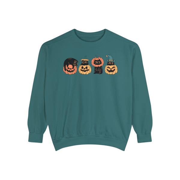 Pumpkin Cat Heads – Spooky Halloween Trio Graphic Sweater