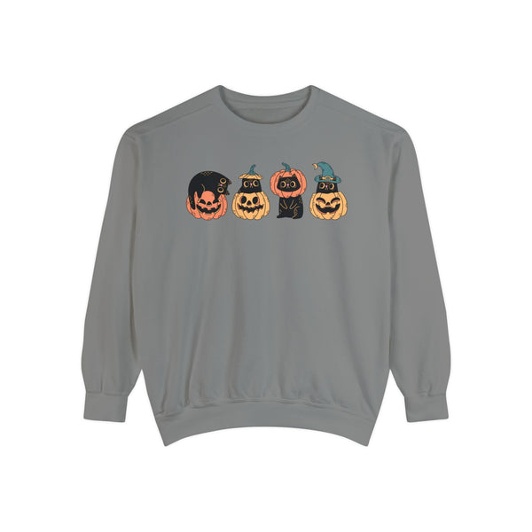 Pumpkin Cat Heads – Spooky Halloween Trio Graphic Sweater