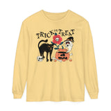 Pumpkin Ghost Cat Halloween Long Sleeve T-Shirt - Spooky Flower & Jack-o'-Lantern Graphic Tee