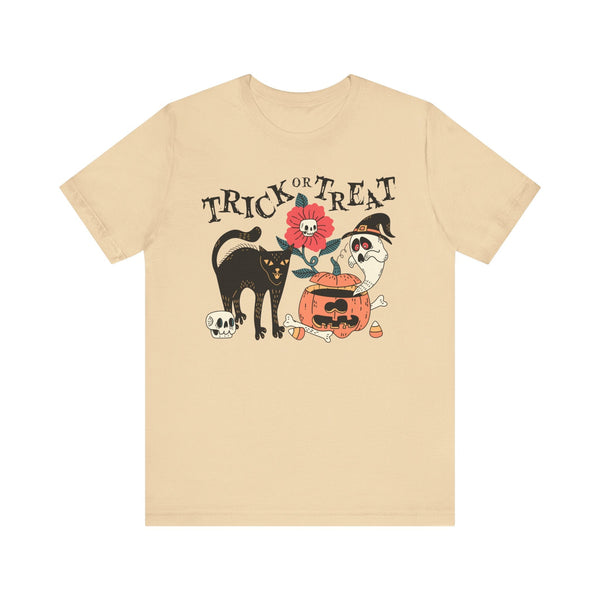 Pumpkin Ghost Cat Halloween Shirt - Spooky Flower & Jack-o'-Lantern Graphic Tee