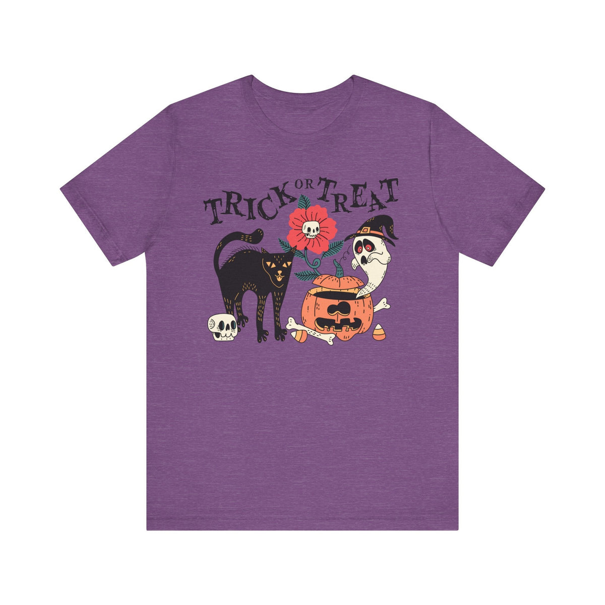 Pumpkin Ghost Cat Halloween Shirt - Spooky Flower & Jack-o'-Lantern Graphic Tee