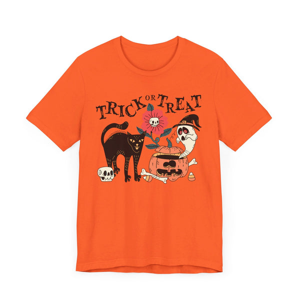 Pumpkin Ghost Cat Halloween Shirt - Spooky Flower & Jack-o'-Lantern Graphic Tee