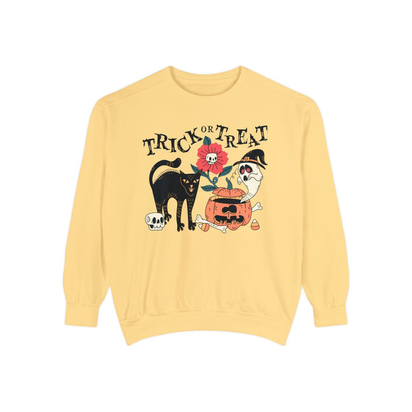 Pumpkin Ghost Cat Halloween Sweatshirt - Spooky Flower & Jack-o'-Lantern Graphic Sweater