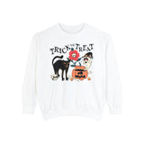 Pumpkin Ghost Cat Halloween Sweatshirt - Spooky Flower & Jack-o'-Lantern Graphic Sweater