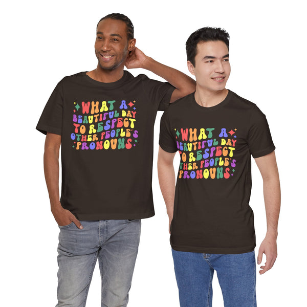 Respect Others Pronouns - LGBTQ+ Pride T-Shirt | Rainbow Equality Tee | Bold Pride Apparel | Support LGBTQ+ Clothing