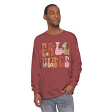 Retro Fall Vibes Long Sleeve T-Shirt - Groovy Autumn Season Graphic Long Sleeve Tee with Floral Accents