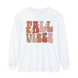 Retro Fall Vibes Long Sleeve T-Shirt - Groovy Autumn Season Graphic Long Sleeve Tee with Floral Accents