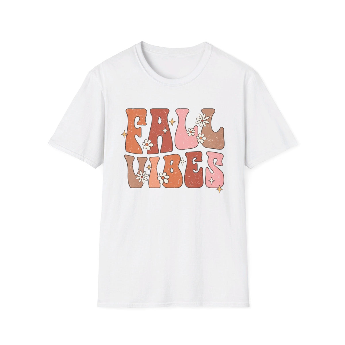 Retro Fall Vibes T-Shirt - Groovy Autumn Season Graphic Tee with Floral Accents