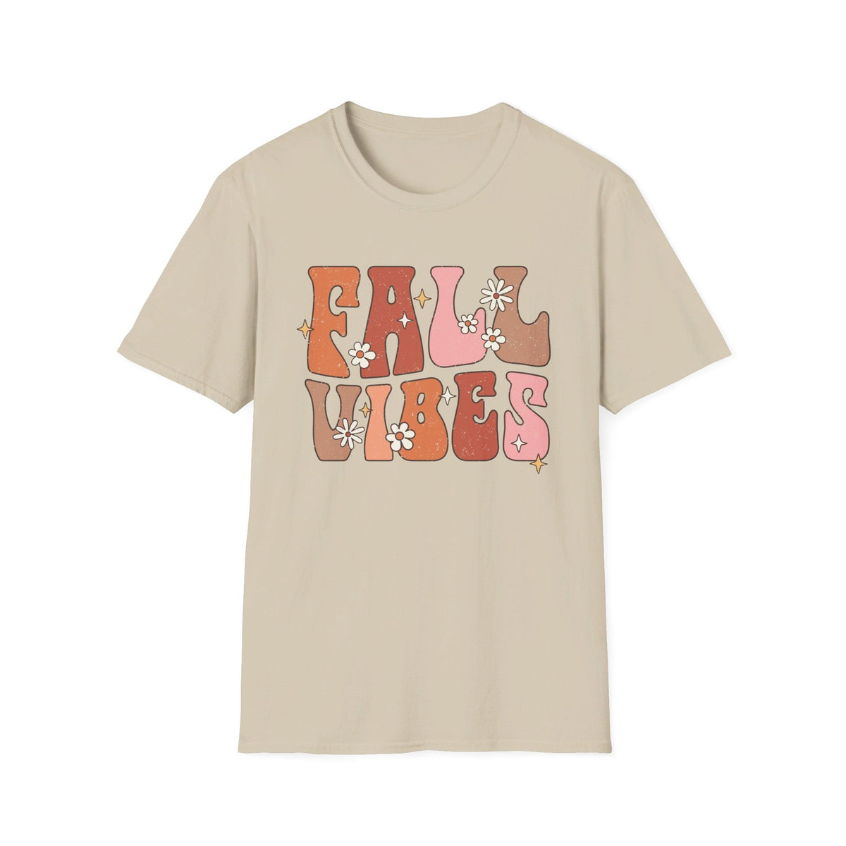 Retro Fall Vibes T-Shirt - Groovy Autumn Season Graphic Tee with Floral Accents