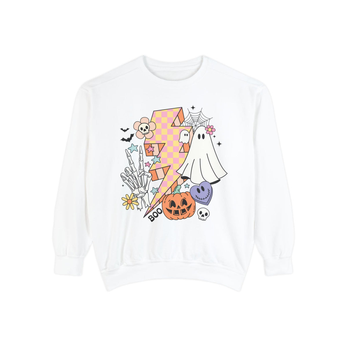 Retro Halloween Lightning Bolt Ghost - Fun Spooky Graphic Sweater