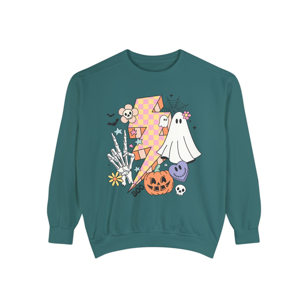 Retro Halloween Lightning Bolt Ghost - Fun Spooky Graphic Sweater