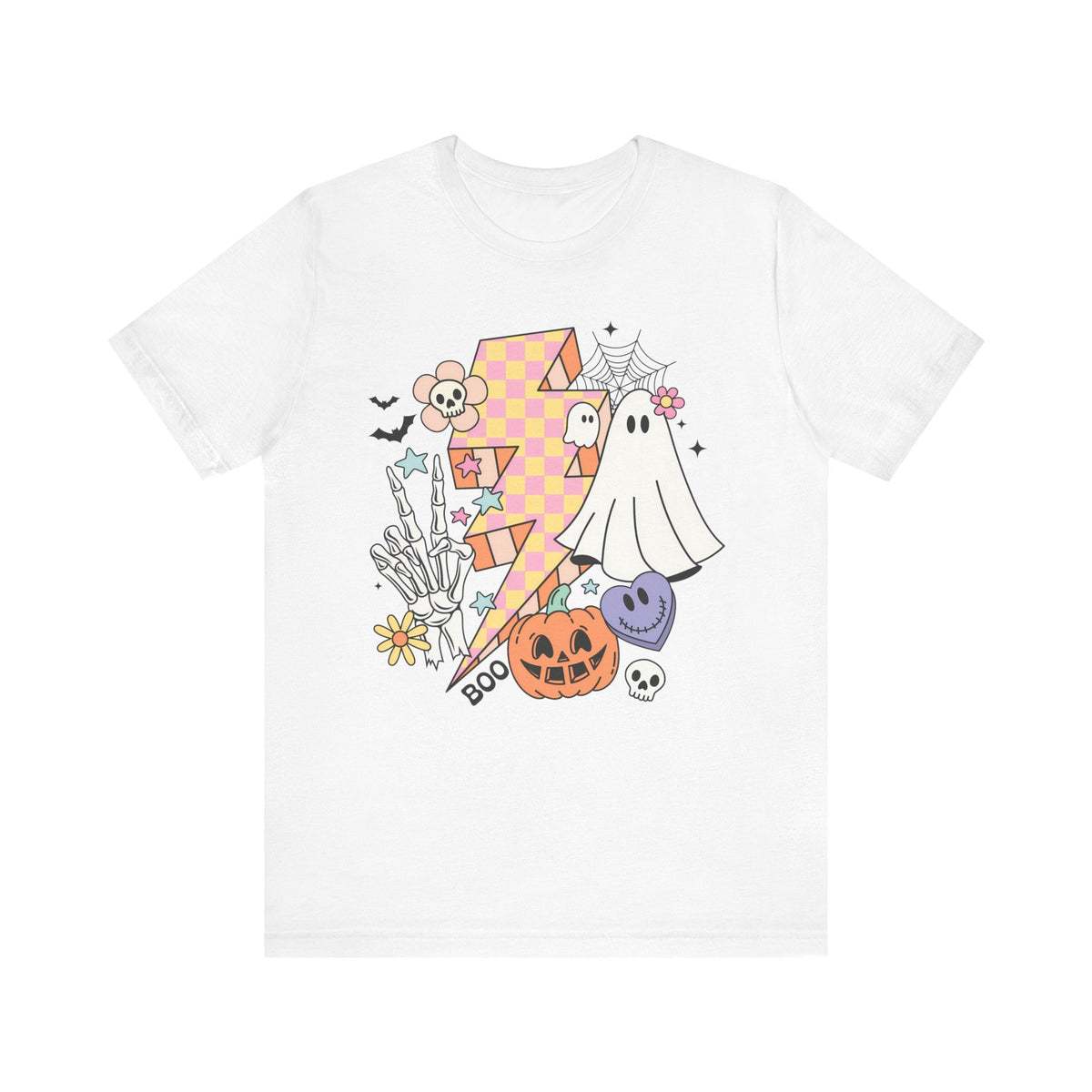 Retro Halloween Lightning Bolt Ghost - Fun Spooky Graphic Tee