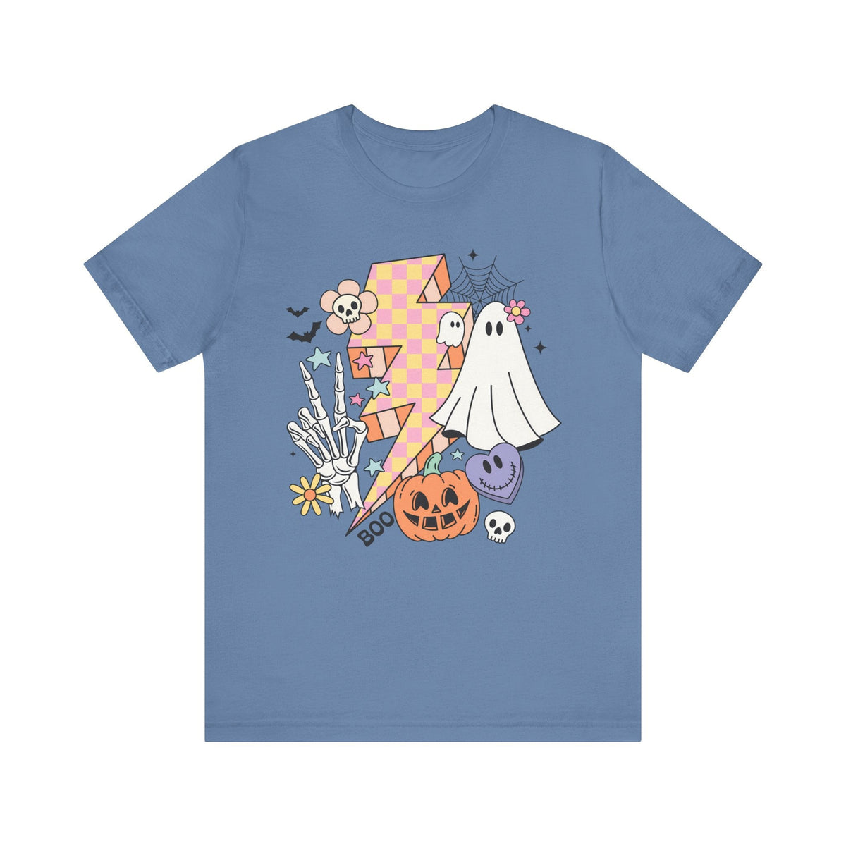 Retro Halloween Lightning Bolt Ghost - Fun Spooky Graphic Tee