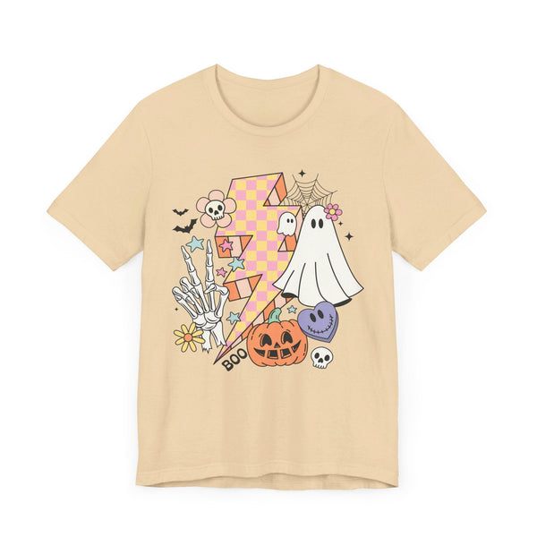 Retro Halloween Lightning Bolt Ghost - Fun Spooky Graphic Tee