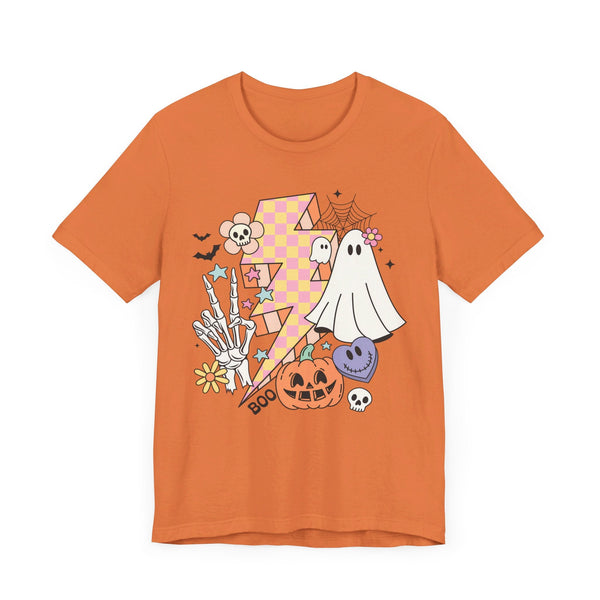 Retro Halloween Lightning Bolt Ghost - Fun Spooky Graphic Tee