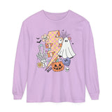 Retro Halloween Lightning Bolt Ghost - Fun Spooky Halloween Long Sleeve T-Shirt