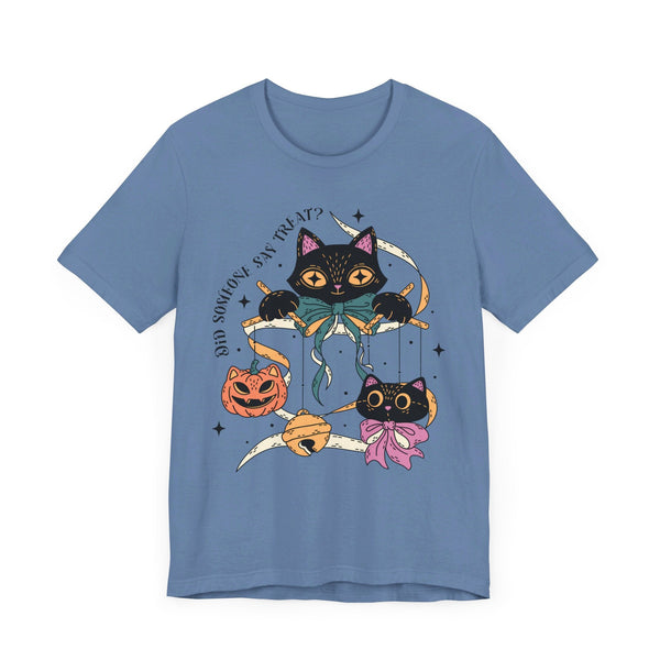 Ribbon Play Halloween Shirt - Playful Black Cats with Bows Graphic Tee