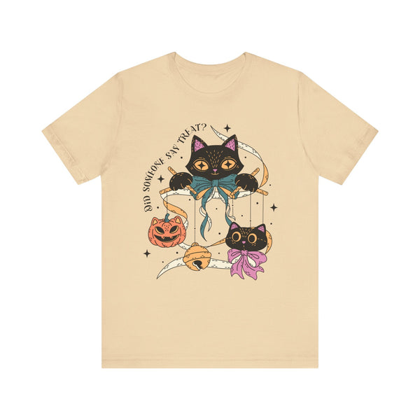 Ribbon Play Halloween Shirt - Playful Black Cats with Bows Graphic Tee