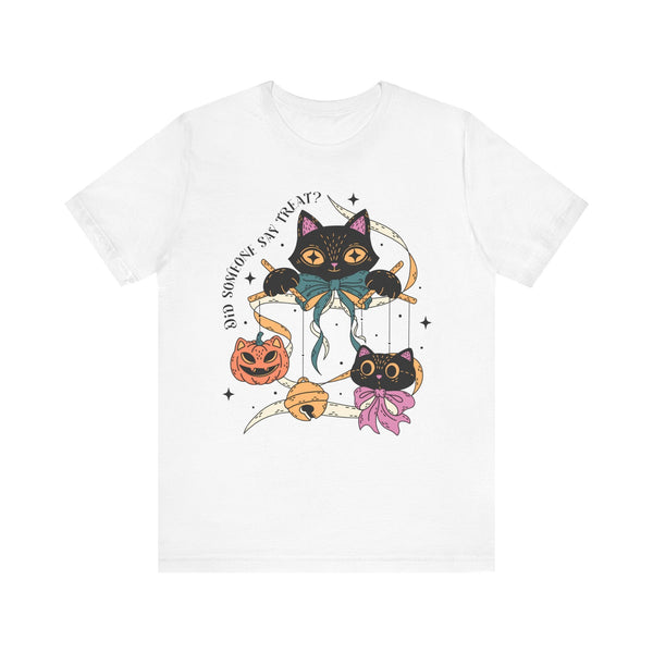 Ribbon Play Halloween Shirt - Playful Black Cats with Bows Graphic Tee