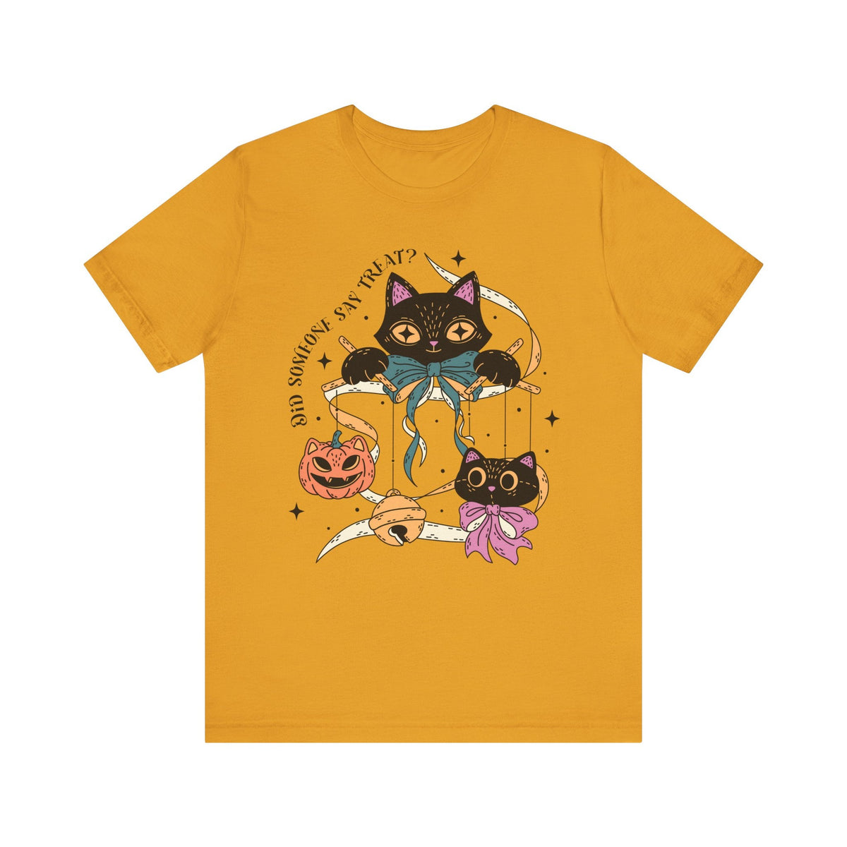 Ribbon Play Halloween Shirt - Playful Black Cats with Bows Graphic Tee