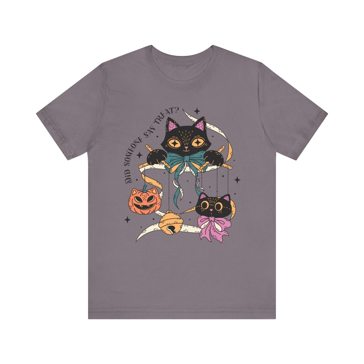 Ribbon Play Halloween Shirt - Playful Black Cats with Bows Graphic Tee