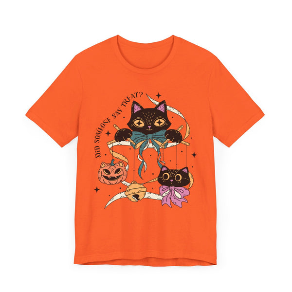 Ribbon Play Halloween Shirt - Playful Black Cats with Bows Graphic Tee