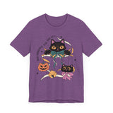 Ribbon Play Halloween Shirt - Playful Black Cats with Bows Graphic Tee