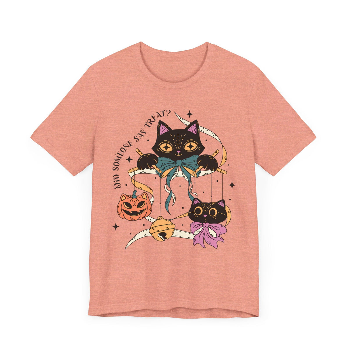 Ribbon Play Halloween Shirt - Playful Black Cats with Bows Graphic Tee