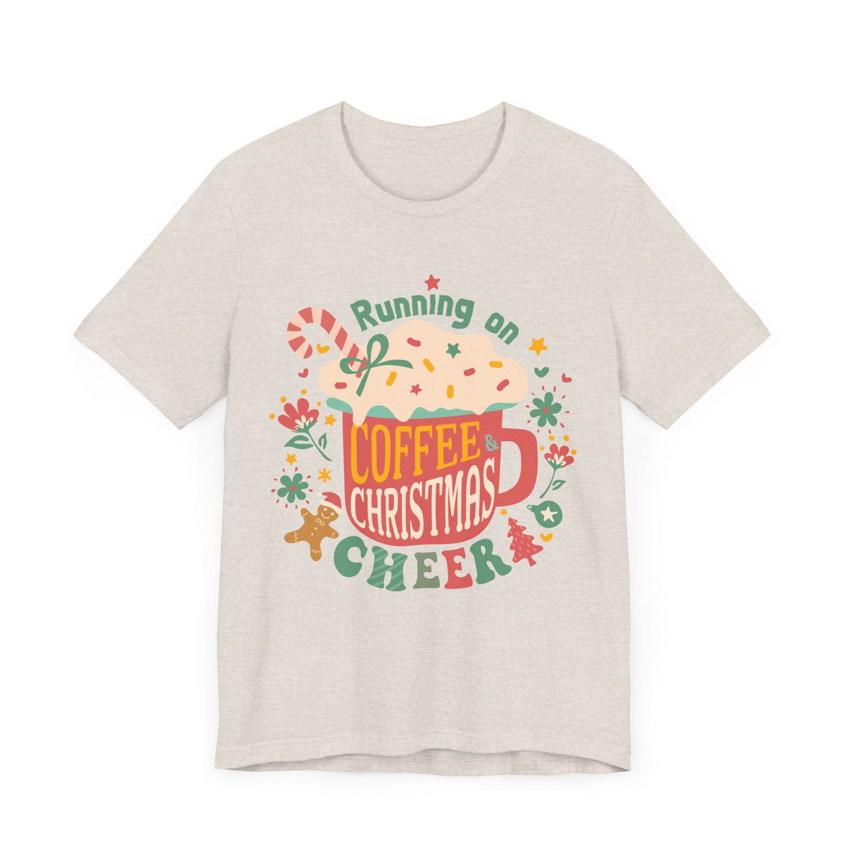 Running on Coffee & Christmas Cheer T-Shirt - Festive Holiday Mug Design