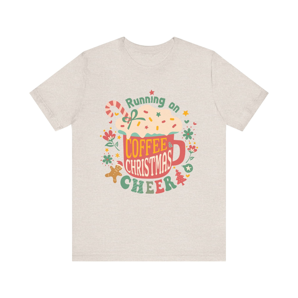 Running on Coffee & Christmas Cheer T-Shirt - Festive Holiday Mug Design