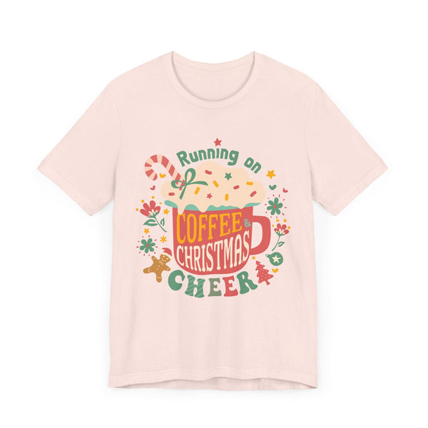 Running on Coffee & Christmas Cheer T-Shirt - Festive Holiday Mug Design