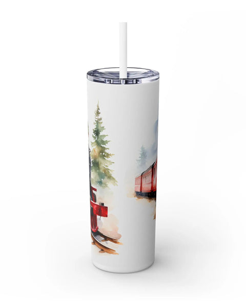 Santa on Vintage Train Christmas Tumbler 20oz Skinny for Travelers