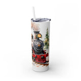 Santa on Vintage Train Christmas Tumbler 20oz Skinny for Travelers by Printify