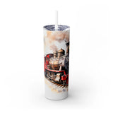 Santa on Vintage Train Christmas Tumbler 20oz Skinny for Travelers by Printify