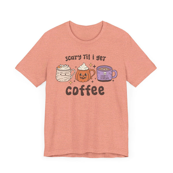 Scary Til I Get Coffee Halloween Shirt - Spooky Coffee Cups Graphic Tee